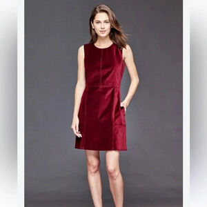 GAP Women's Velvet Red Sleeveless Crew Neck Short Dress with Pockets 6